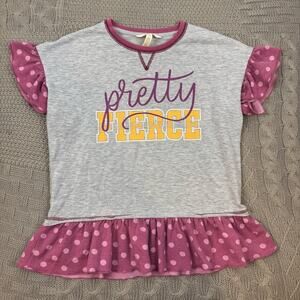 Matilda Jane Pretty Fierce Kids Ruffle Sleeve Shirt - Gray and Pink ~ 10